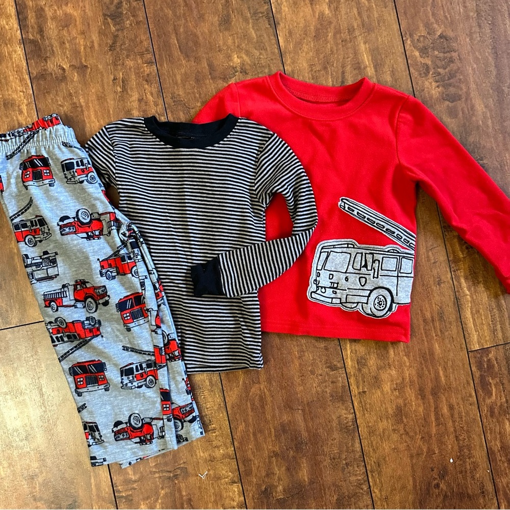 Kids Red and Gray Fire Truck Pajama Set 3T